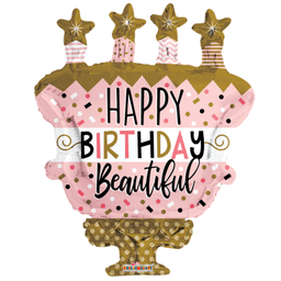 Birthday Cake With Star Foil Balloon (Helium) - 36 Inches