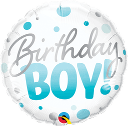 Birthday Boy Blue Dots Round Balloon (Helium) - 18 Inches