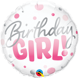 Birthday Girl Pink Dots Round Balloon (Helium) - 18 Inches