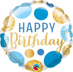 Birthday Blue & Gold Dots Round Balloon (Air-filled) - 4 Inches