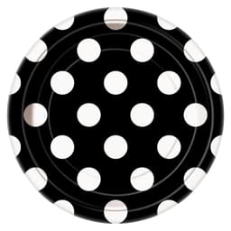 Paper Plates 7 Inches Black Polka Dot- 8 Pc