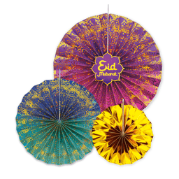 Paper Fan Decoration Eid Mubarak-3pc