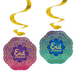 Metallic Paper Eid Mubarak Swirls Decoration-4 Pc