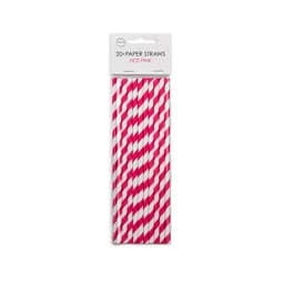 20 Paper straws 6mm x 197mm striped Hot Pink