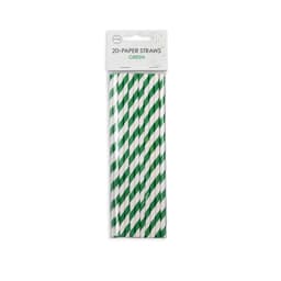 20 Paper straws 6mm x 197mm striped Green