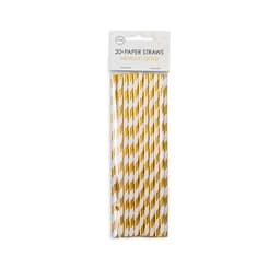 20 Paper straws 6mm x 197mm striped Gold Hot Stamping