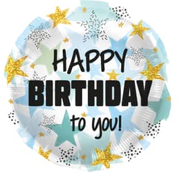 Stars Blue Gold Birthday Round Balloon  (Helium) - 18 Inches