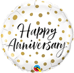 Round Happy Anniversary Gold Dots (Helium) - 18 Inches